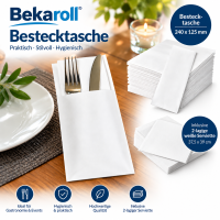 Bestecktasche 240x125 mm weiß inkl. 2-lagiger Serviette 37,5x39 cm – 500 Stück